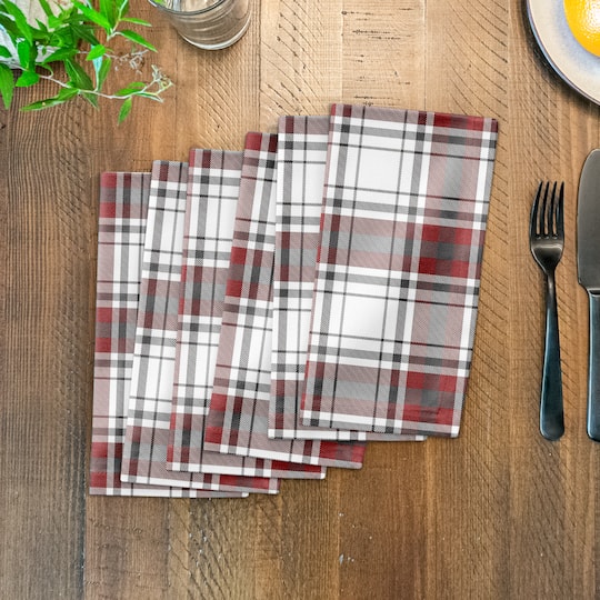 Red Gray Plaid 10x10 Cotton Twill Napkin